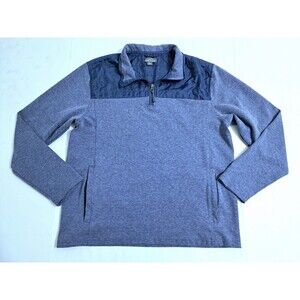 Eddie Bauer Men's Large Mixed Media Zip Pullover Blue Fleece Sweater Trail